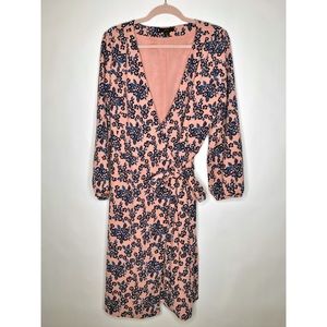 J Crew Floral Wrap Dress Pink Blue Long Sleeve V Neck Crepe Party Event Size 12T